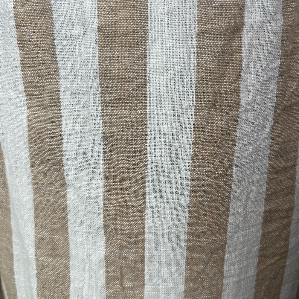 Kensie White Tan Stripe Jumpsuit Cotton Linen Spaghetti Strap Wide Leg Cropped - Picture 3 of 16